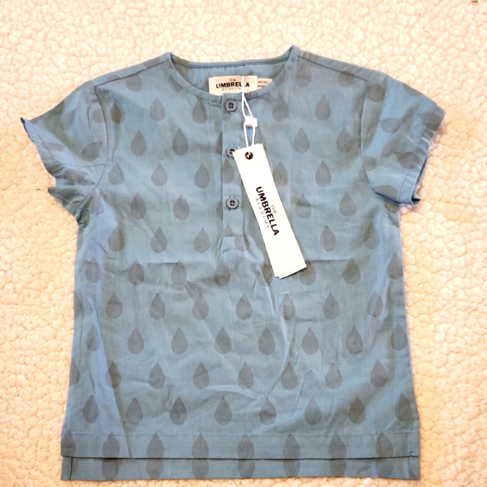 The Umbrellq Academy Blue Kids Shirt with Raindrop Pattern